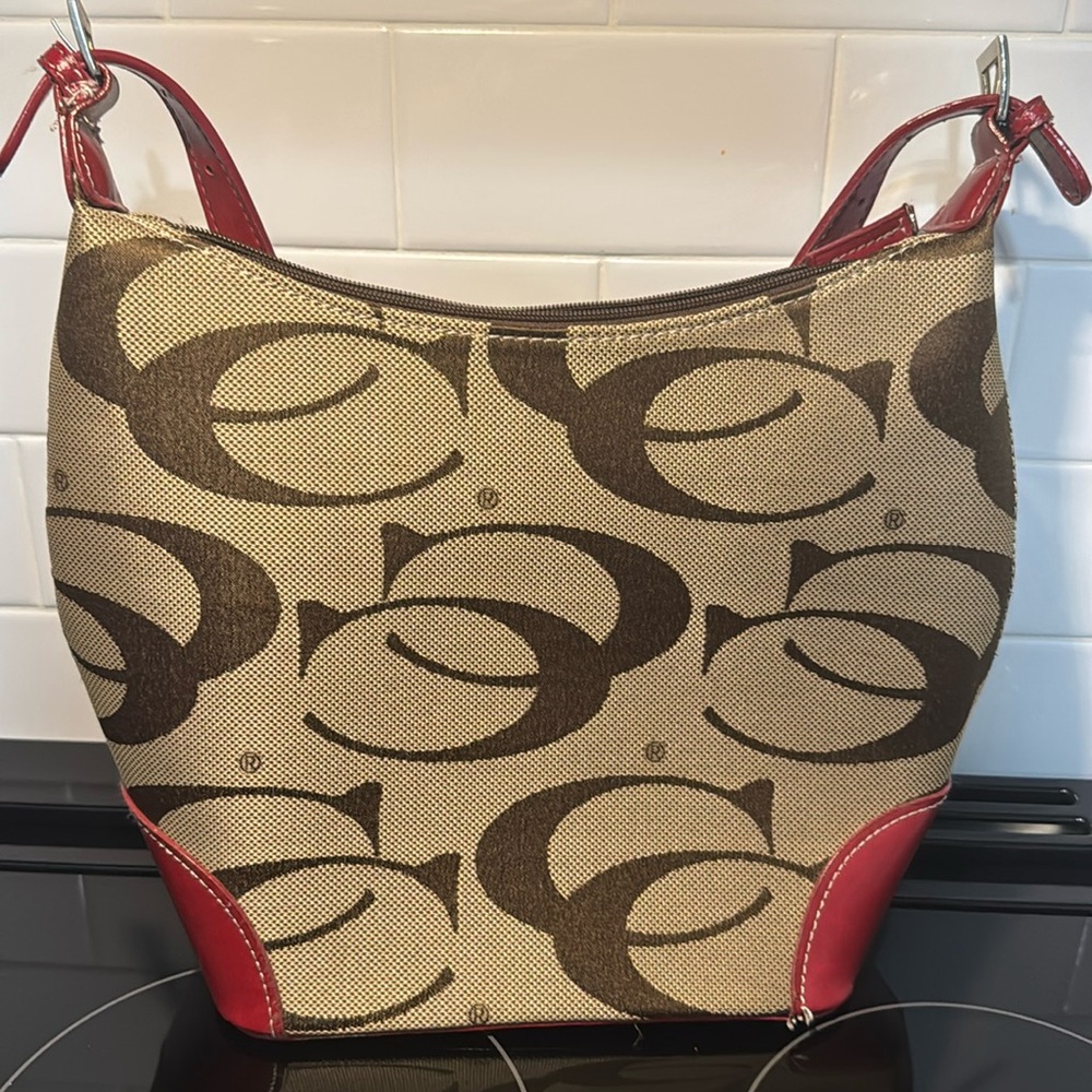 Tan and red purse